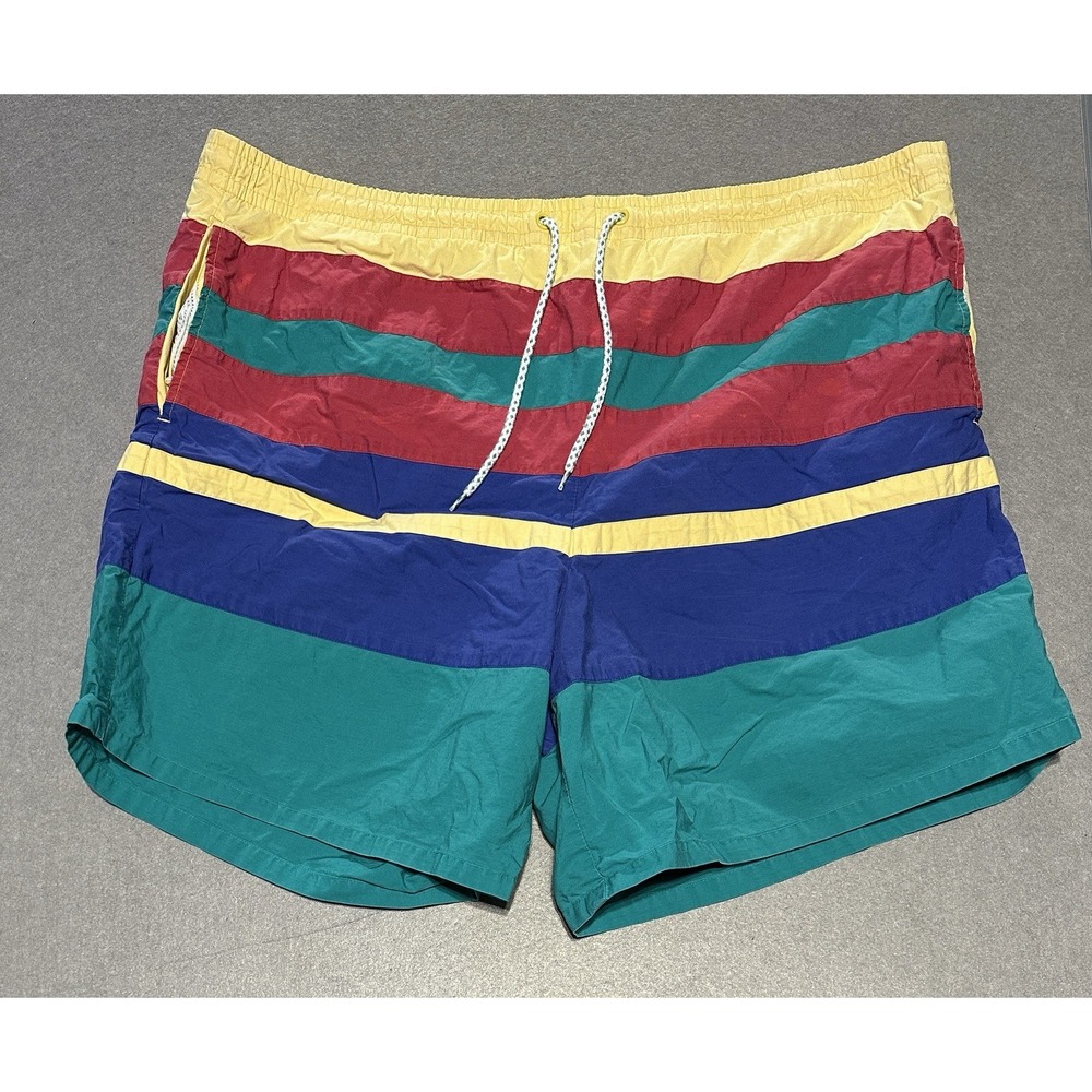 Vintage Oceanside Swim Trunks XL Multicolor Striped Cotton Board Shorts 80s 90s